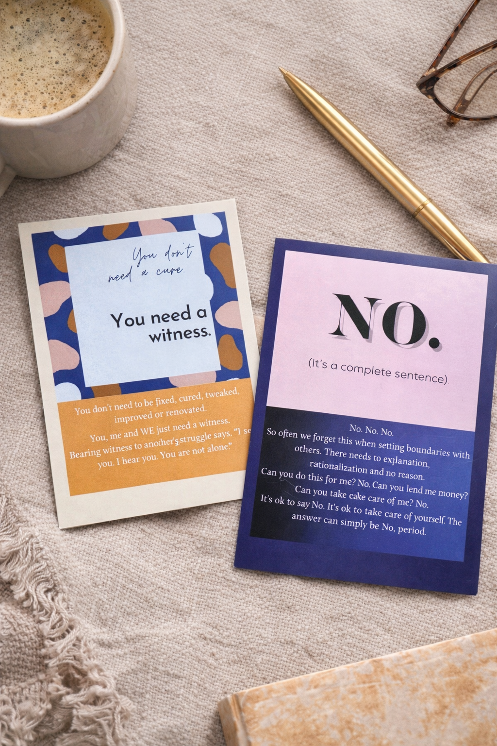 CopeQuotes affirmation card displayed showing the word NO as a boundary-setting reminder